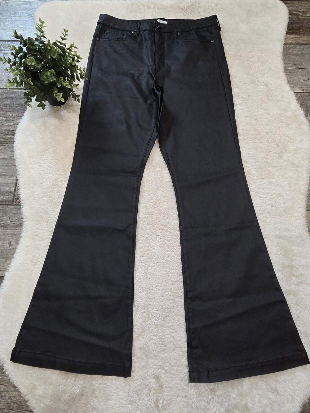 Sofia Vergara Black Melisa High Rise Flare Faux Leather Rocker Mobwife Pants, 14